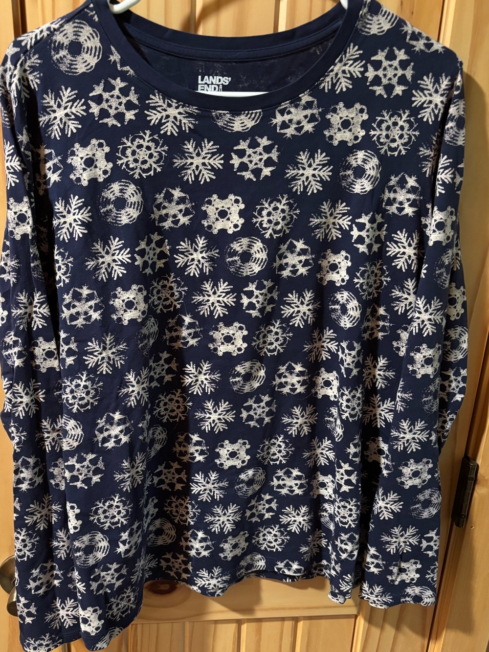 Lands' End Navy and White Patterned Long Sleeve Shirt